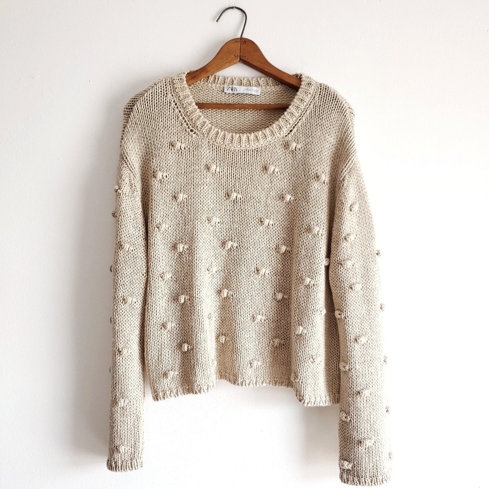 Zara Boxy Pom Pom Pullover Sweater